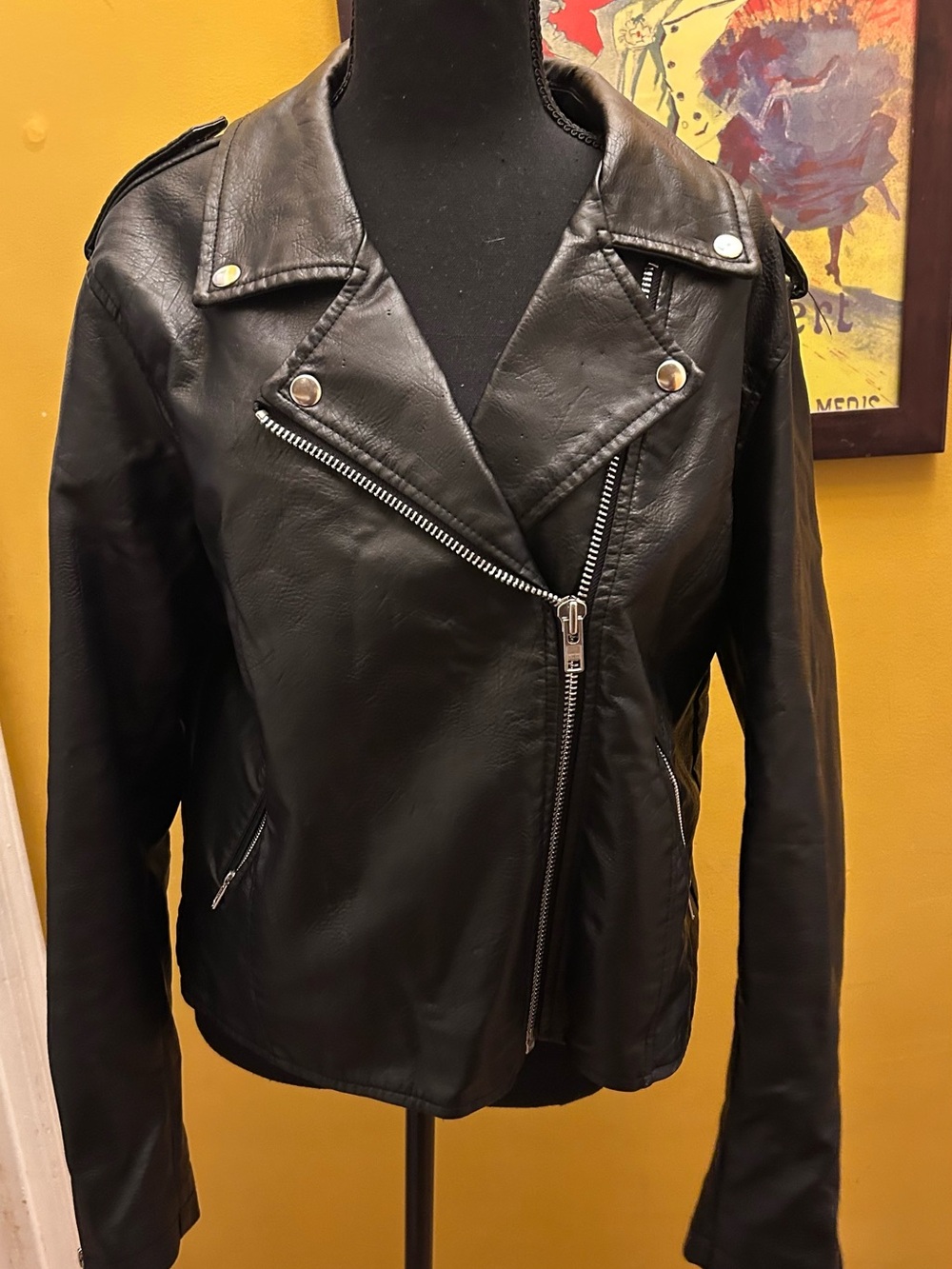 Women’s Juniors No Boundaries Black Faux Leather Motorcycle Jacket Size XL (15-1